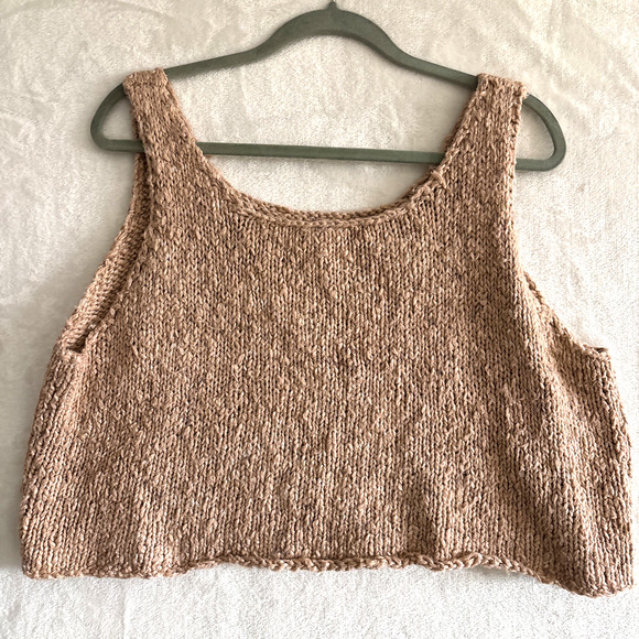 Hand Knit Crop Cami Tank Top Pink Womens L Boho Festival - Picture 1 of 7